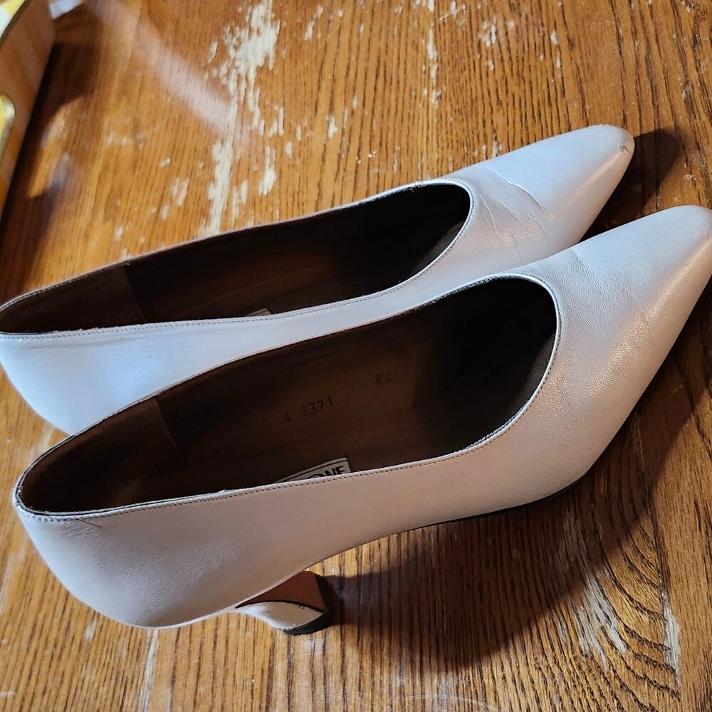 Calderone Leather Pearl White Pumps